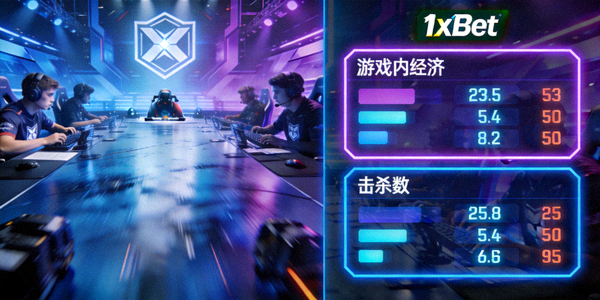 1xBet 電子競技賽事直播畫面與遊戲內經濟、擊殺數即時對比